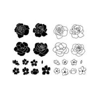 Rose outline an silhouette illustrations. Floral botanical flat vector