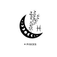 Picses zodiac sign with moon and stars vector