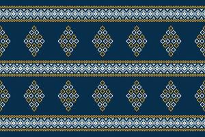 Traditional ethnic motifs ikat geometric fabric pattern cross stitch.Ikat embroidery Ethnic oriental Pixel navy blue background. Abstract,,illustration. Texture,scarf,decoration,wallpaper. vector