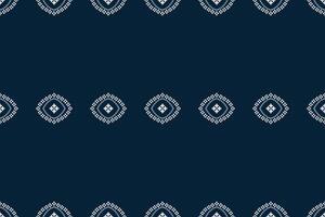 Traditional ethnic motifs ikat geometric fabric pattern cross stitch.Ikat embroidery Ethnic oriental Pixel navy blue background. Abstract,,illustration. Texture,scarf,decoration,wallpaper. vector