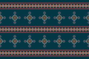 Traditional ethnic motifs ikat geometric fabric pattern cross stitch.Ikat embroidery Ethnic oriental Pixel navy blue background. Abstract,,illustration. Texture,scarf,decoration,wallpaper. vector