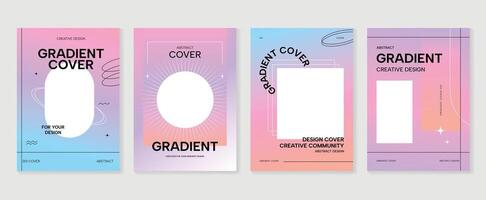 Gradient abstract cover background set. Minimalist style cover template with geometric shapes, frame, colorful and liquid color. Modern wallpaper design perfect for social media, idol poster. vector