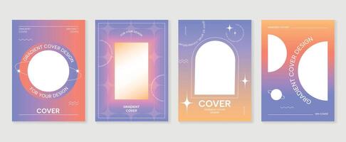 Gradient abstract cover background set. Minimalist style cover template with geometric shapes, frame, colorful and liquid color. Modern wallpaper design perfect for social media, idol poster. vector