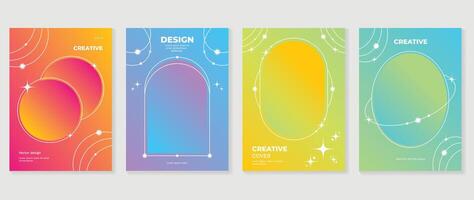 Gradient abstract cover background set. Minimalist style cover template with geometric shapes, frame, colorful and liquid color. Modern wallpaper design perfect for social media, idol poster. vector