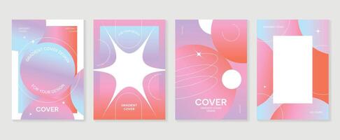 Gradient abstract cover background set. Minimalist style cover template with geometric shapes, frame, colorful and liquid color. Modern wallpaper design perfect for social media, idol poster. vector