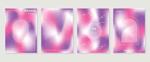 Gradient abstract cover background set. Minimalist style cover template with geometric shapes, frame, colorful and liquid color. Modern wallpaper design perfect for social media, idol poster. vector