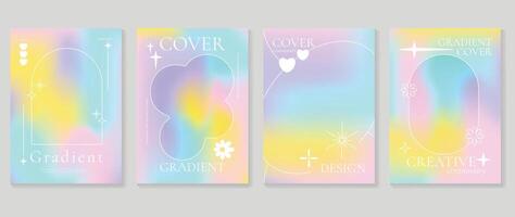 Gradient abstract cover background set. Minimalist style cover template with geometric shapes, frame, colorful and liquid color. Modern wallpaper design perfect for social media, idol poster. vector
