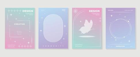 Gradient abstract cover background set. Minimalist style cover template with geometric shapes, frame, colorful and liquid color. Modern wallpaper design perfect for social media, idol poster. vector