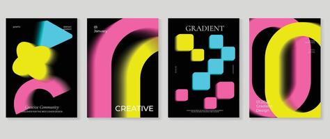 Abstract gradient background set. Minimalist style cover template with vibrant perspective 3d geometric prism shapes collection. Ideal design for social media, poster, cover, banner, flyer. vector