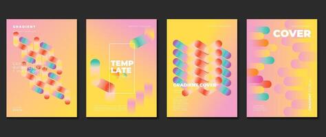 Abstract gradient background set. Minimalist style cover template with vibrant perspective 3d geometric prism shapes collection. Ideal design for social media, poster, cover, banner, flyer. vector