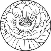 Peony coloring pages. Peony flower outline for coloring book vector