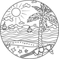 Summer coloring pages. Summer beach suitable for childrens coloring page vector