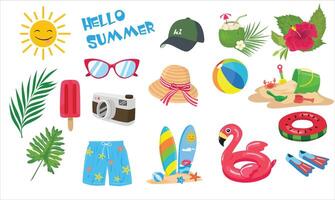 Summer set. Summer element collection. Summer holiday beach. Cartoon flat isolated on white background vector