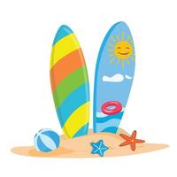 tabla de surf conjunto en tropical diseño. surf tablero o tabla de surf acortar Arte. Hola verano concepto. verano elemento. dibujos animados plano aislado en blanco antecedentes. vector