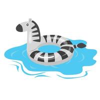 Swimming ring in zebra shape. Inflatable float, inflatable pool float clipart. Water lifebuoy. Summer element. Hello summer concept. Cartoon flat isolated on white background. vector