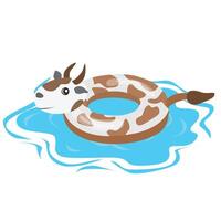 nadando anillo en vaca forma. inflable flotar, inflable piscina flotador clipart. agua boya salvavidas. verano elemento. Hola verano concepto. dibujos animados plano aislado en blanco antecedentes. vector