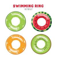 Swimming ring with fruit pattern. Inflatable float, inflatable pool float clipart. Water lifebuoy. Summer element. Hello summer concept. Cartoon flat isolated on white background. vector