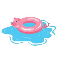 Swimming ring in pig shape. Inflatable float, inflatable pool float clipart. Water lifebuoy. Summer element. Hello summer concept. Cartoon flat isolated on white background. vector