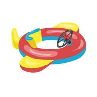 Swimming ring in airplane shape. Inflatable float, inflatable pool float clipart. Water lifebuoy. Summer element. Hello summer concept. Cartoon flat isolated on white background. vector