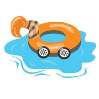 Swimming ring in excavator shape. Inflatable float, inflatable pool float clipart. Water lifebuoy. Summer element. Hello summer concept. Cartoon flat isolated on white background. vector