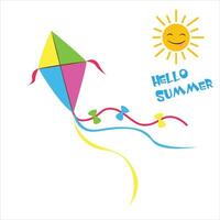 Kite illustration in cartoon style. Hello summer concept. Summer element. Outdoor activity. Flat isolated on white background vector