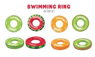 Swimming ring with fruit pattern. Inflatable float, inflatable pool float clipart. Water lifebuoy. Summer element. Hello summer concept. Cartoon flat isolated on white background. vector