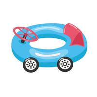 Swimming ring in car shape. Inflatable float, inflatable pool float clipart. Water lifebuoy. Summer element. Hello summer concept. Cartoon flat isolated on white background. vector
