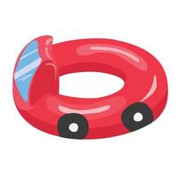 Swimming ring in car shape. Inflatable float, inflatable pool float clipart. Water lifebuoy. Summer element. Hello summer concept. Cartoon flat isolated on white background. vector