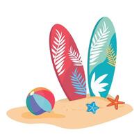 Surfboard set in tropical design. Surfing board or surfboard clip art. Hello summer concept. Summer element. Cartoon flat isolated on white background. vector