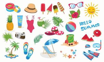 verano colocar. verano elemento recopilación. verano fiesta playa. dibujos animados plano aislado en blanco fondoc vector