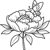 Peony coloring pages. Peony flower outline for coloring book vector