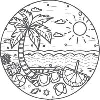 Summer coloring pages. Summer beach suitable for children's coloring page vector