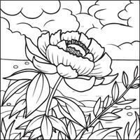 Peony coloring pages. Peony flower outline for coloring book vector