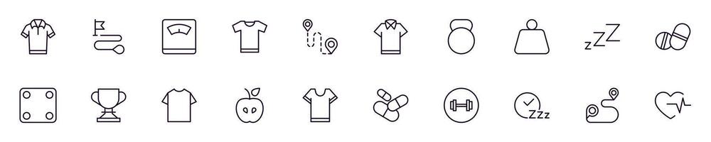 Set of outline symbols of sport, fitness and healthy lifestyle. Line icon perfect for web sites, newspapers, articles, book vector