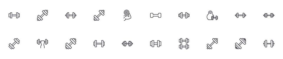 dumbell concepto. deporte línea icono colocar. colección de señales en de moda plano estilo para web sitios, Internet tiendas y historias, libros y volantes prima calidad íconos aislado en blanco antecedentes vector