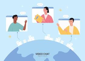 Flat design of people around the world meeting online over a chat vector