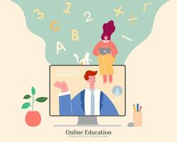 Self learning at home via internet, concept of keep improving knowledge in life. Illustration in flat design, suitable for online tutorial and education business vector