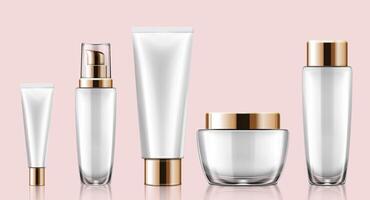 White cosmetic container mockup set in 3d illustration vector