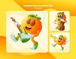 Cute orange characters playing musical instruments vector