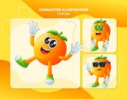 Cute orange characters with emoticon faces vector