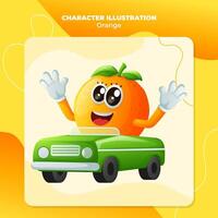 Cute orange character playing with car toy vector