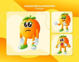 Cute orange characters with different facial expressions vector