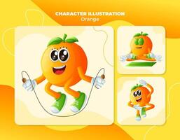 Cute orange characters exercising vector