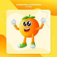 Cute orange character making a victory sign with his hand vector