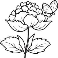 Peony coloring pages. Peony flower outline for coloring book vector