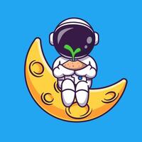 Cute Astronaut Holding Plant On Moon Cartoon vector