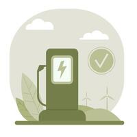 Green eco charge station. Flat illustration. Power icon vector