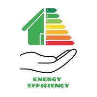 House with energy efficiency symbol on hand. Energy class rating. Save energy vector