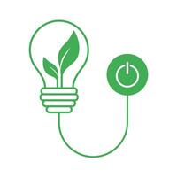 Save energy concept. Switch off electric button. Electric lightbulb with green leaves inside vector