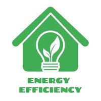 Energy efficiency icon with green house and lightbulb with green leaves inside. Eco concept vector